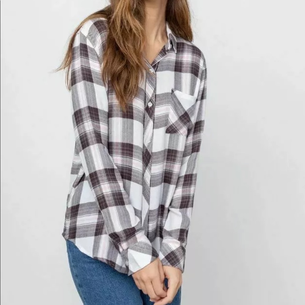 Rails Hunter Black/White/Peach Plaid Button Down